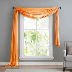 Voile colgante transversal, decoración a mano alzada, 140x600, naranja - Imagen 1 de 2