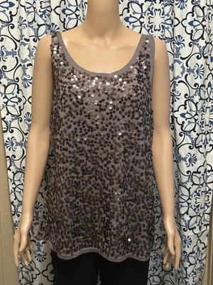 Eileen Fisher 意大利美利奴羊毛亮片背心束腰外衣紫色 XL 码 — 第 1/4 张图片