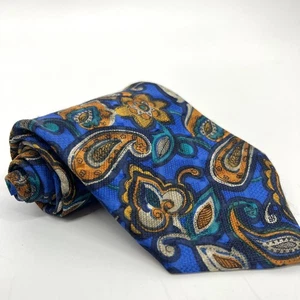 Vintage Ermenegildo Zegna Italy 100% Silk Tie Blue Gold Green Paisley - Picture 1 of 6