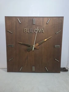 Bulova Midcentury Reloj de Pared Madera Grande Madera Losa Latón Reloj Moderno FUNCIONA - Imagen 1 de 8