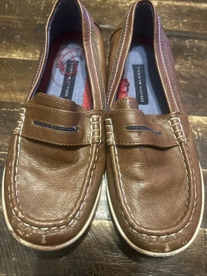 Tommy Hilfiger Mocasines Sin Cordones Cuero Marrón Niños Talla 1 Dylan Zapato Barco, Coñac Foto 1 de 4