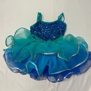 Vestido TUTU Weissman Niño Baile Recital Disfraz Azul Teal Lentejuelas Usado en Excelente Condición Talla SC  - Imagen 1 de 6