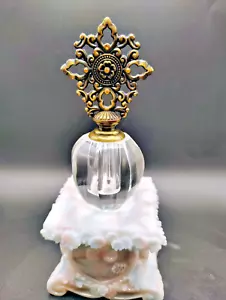 Botella de perfume MCM vintage años 50 vidrio y latón cristales de citrino ornamentados 4,5" - Imagen 1 de 10