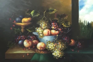 Large Beautiful Original Painting Oil on Canvas~34”x23”~Unframed~Still Life~ - Picture 1 of 5