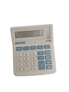 Vintage Victor 1100 Mini Desk Calculator Solar Power Blue White - 5 in x 4 in - Picture 1 of 2