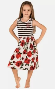 Mignone GIRLS Sleeveless Dress W/ Rhinestone/ROSE DETAIL (WHITE/BLACK/RED 3T)NWT - Picture 1 of 2