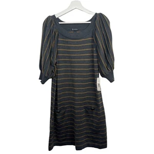 New Directions Sweater Dress Womens Size Large Gray Brown Striped Short Sleeve F - Picture 1 of 12