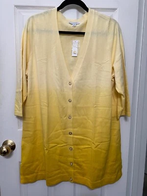 Isaac Mizrahi Live! Cárdigan Dip Dye Ombre Boyfriend Algodón AMARILLO Plus 1X ¡NUEVO! Foto 1 de 4