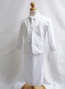 Costume garçon BLANC formel 5 pièces pour mariage première communion baptême S - 20 - Photo 1/5