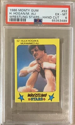 Monte Gum Wrestling 1986 - corte a mano #52 Hulk Hogan - Muhammed Ali-Stallone PSA 6🔥 Foto 1 de 2
