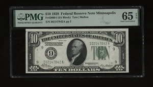 DBR 1928 $10 Minneapolis Numeral Gem Fr. 2000-I PMG 65 EPQ Serial I02147842A - Picture 1 of 2