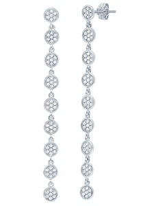 Authentic Crislu Pave Circles Linear Earrings in Platinum - Picture 1 of 1