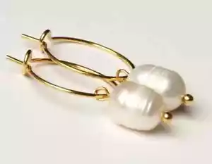 Ohrring Creole Süßwasserperle Edelstahl vergoldet Geschenk Frau Mädchen Mutter - Bild 1 von 8