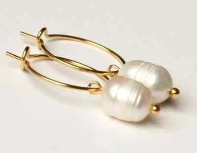 Ohrring Creole Süßwasserperle Edelstahl vergoldet Geschenk Frau Mädchen Mutter - Bild 1 von 4