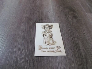 VINTAGE COME OVER FOR TEA SOME TIME POSTCARD - Picture 1 of 2