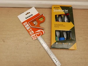 BAHCO CS400 16" CARPENTERS COMBINATION SQUARE CAST STOCK + 6 XTRADE SCREWDRIVERS - Picture 1 of 2