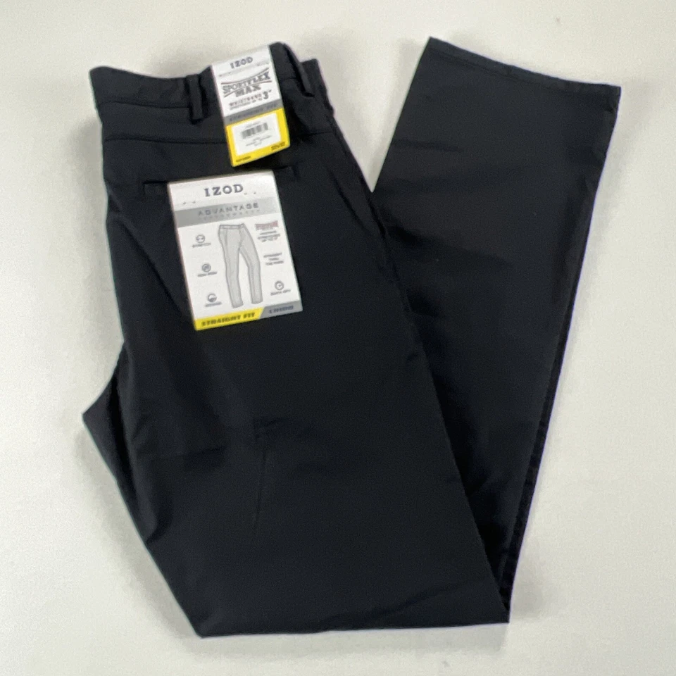 IZOD Men's Sportflex Max Straight Fit Chino Pants Stretch Quick Dry 32x32 Black
