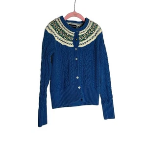 Ralph Lauren Blue Cable Knit Button Front Sweater Cotton Wool Size Medium Youth - Picture 1 of 6