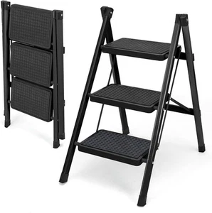 3 Step Ladder, Folding Stool for Adults, 3 - Black - Standard - Picture 1 of 7