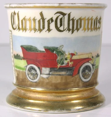 TAZA DE AFEITAR OCUPACIONAL C1910 PINTADA A MANO CHÓFER/CONDUCTOR AUTOMÁTICO - 1910 BUICK Foto 1 de 4