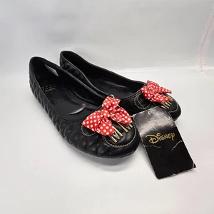 Disney Minnie Mouse Quilted Flats XL Womens 11-12 Ballet Black Red Bow - SEE PIC - Picture 1 of 6
