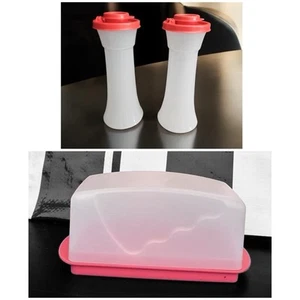 Nuevo plato de mantequilla Tupperware 1 libra y 6" salero y pimentero guayaba/coral - Imagen 1 de 19