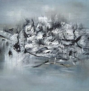 30x30 White Mountain Oil Painting Impressionism Landscape - Picture 1 of 1