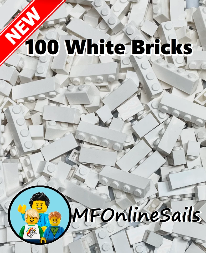 **NEW** 100x Genuine LEGO White Bricks - Bulk Lot of 1x1 1x2 1x3 1x4 mix - Image 1 of 4