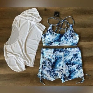 ZAFUL Women's 3 Piece Blue Tie Dye Bikini Pool Beach Set, Size 12 - Picture 1 of 8