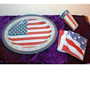 Patriotic 4th July Large Plastic Serving Tray Drinking Glass and New Napkins - Picture 1 of 6