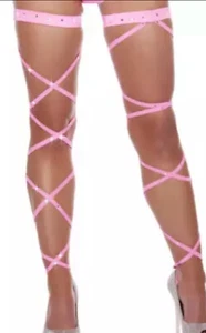 Pink Tie up leg Wraps Ties Rave Bandage bands Laces Rhinestone Jewels Sparkle - Picture 1 of 4