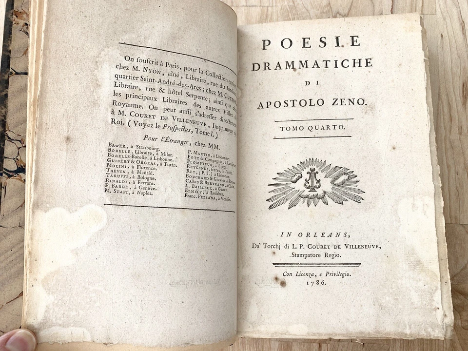 original 1786 Antique Book Poesie drammatiche di Apostolo Zeno Volume 4 - Image 1 of 4