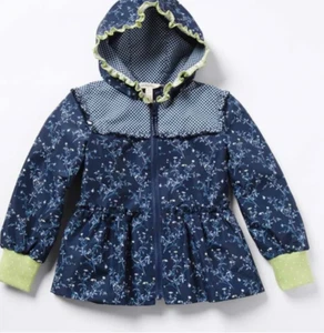 New Matilda Jane Jacket Girls 16 Blue Hooded Floral Ruffle Lightweight - Picture 1 of 12