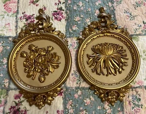 Mid-Century Hollywood Regency Gold 2 Wall Hanging Plaques - Picture 1 of 13
