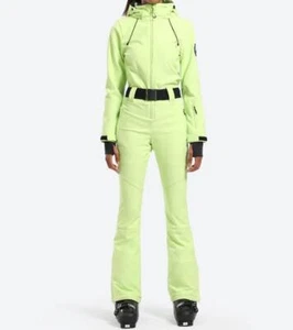 GSOU SNOW - Women's Neon Green One-Piece Ski Suits with Removable Hood - Picture 1 of 4