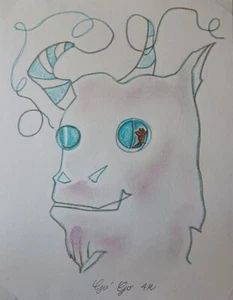 Original Mixed Media Art Drawing Contemporary Mexican Medusa Goat- Sela GUZMAN- - Picture 1 of 1