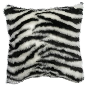 Zebra Stripe Faux Fur Fluffy Cushion Cover Case fits 18 x 18 100% Cotton Fabric - Picture 1 of 2