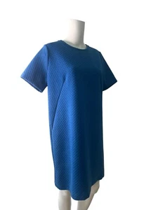 Toast Blue Shift Dress Size 14 Womens EU42 Cotton Zig Zag Pattern Short Sleeve - Picture 1 of 11