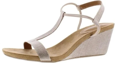 Style & Co Women Mulan Slingback Wedge Sandal Sz 9.5 M Beige Shine Canvas $49.50 - Image 1 of 4