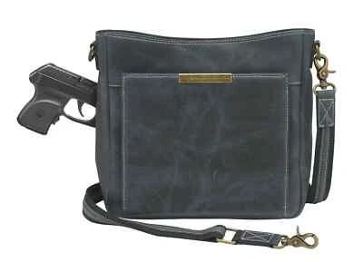 Distressed Leather Slim X-Body RFID Purse Grey - Image 1 of 4