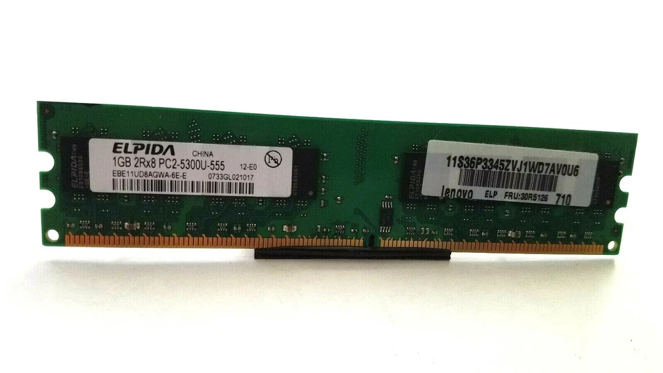 Elpida 1GB PC2-5300 DDR2-667MHz non-ECC Unbuffered CL5 240-Pin DIMM Dual Rank  - Image 1 of 1