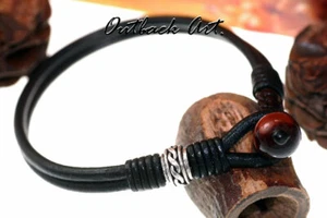 CUSTOM MADE Sterling Silver Leather Tiger Eye ANKLET Men Bracelet 5AB-642 - Picture 1 of 2