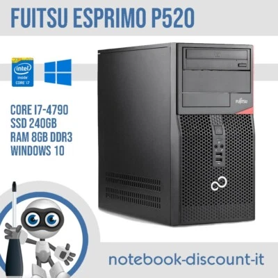 FUJITSU ESPRIMO P520 Core i7-4790 Ram 8gb SSD 240gb Win10 Computer PC GRADO B - Immagine 1 di 4