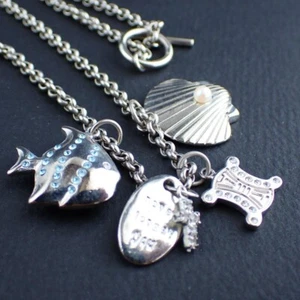 CELINE Silver Fish Necklace with Marine Motif & Rhinestones, 20-inch Length Used - Picture 1 of 10
