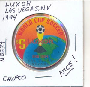 $5 CASINO CHIP - LUXOR LAS VEGAS NV 1994 CHIPCO #N0639 WORLD CUP SOCCER NICE! - Picture 1 of 2