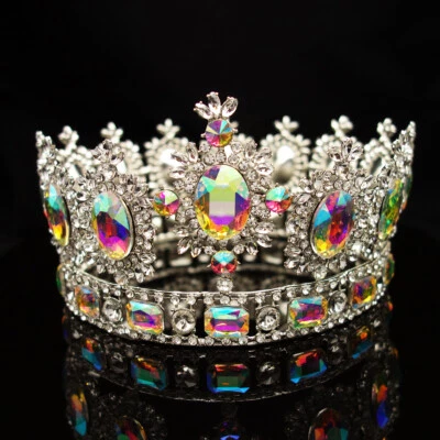 6.7“ Wide Large Silver AB White Crystal Queen Crown Wedding Prom Party Pageant - Image 1 of 4
