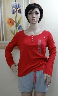 全新带标签 TOMMY HILFIGER 红色长袖睡衣上衣/衬衫 M& 灰色迷你短裤 S 套装 — 第 1/4 张图片