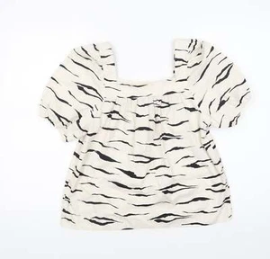 New Look Womens Ivory Animal Cotton Blend Blouse Size 10 - Picture 1 of 12