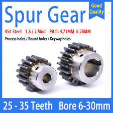1.5 / 2 Mod Steel Spur Gear 25-35T Bore 6-30mm Pinion Gear with Step Motor Gear