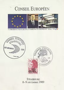 Document Conseil de l'Europe 1989 1 timbre surchargé Tampons Strasbourg - Imagen 1 de 2